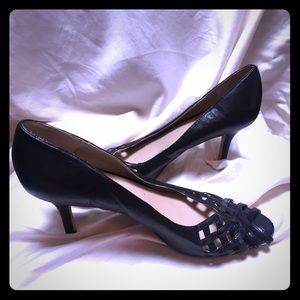 Black 2.5 inch high heeled shoe